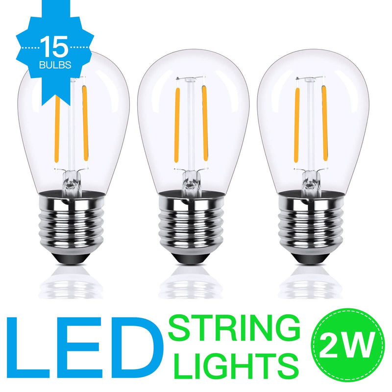 LED 15x S14 Bulbs Globe String Lights Commercial Grade Patio Outdoor Garden Lighting & Decor - DailySale