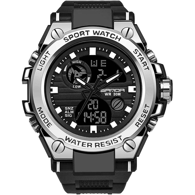 LED Digital Military Watch Classic Casual Sport Watch Men's Shoes & Accessories Silver - DailySale