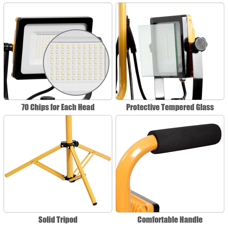 LED Dual-Head Work Light with Adjustable Tripod Stand Indoor Lighting - DailySale