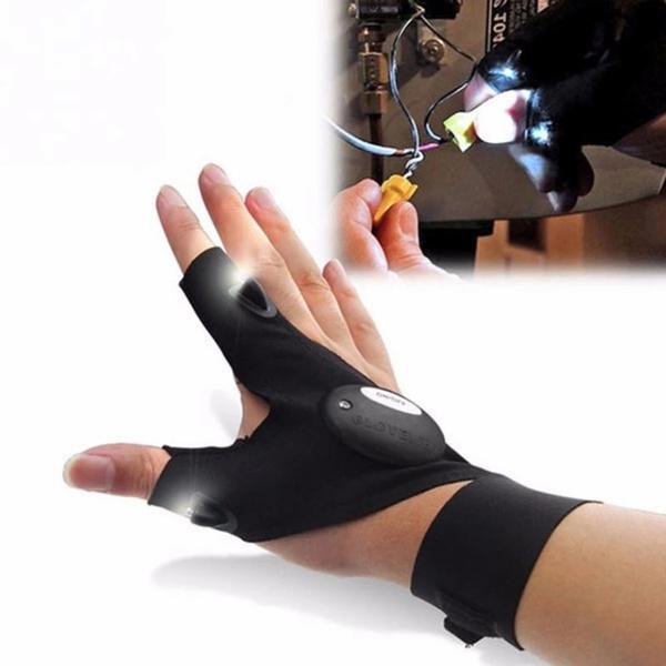 LED Flashlight Magic Strap Fingerless Gloves with 2 LED Light Sports & Outdoors - DailySale