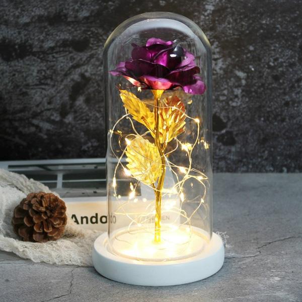 LED Glass Cover Simulation Foil Rose Flower Furniture & Decor Purple - DailySale