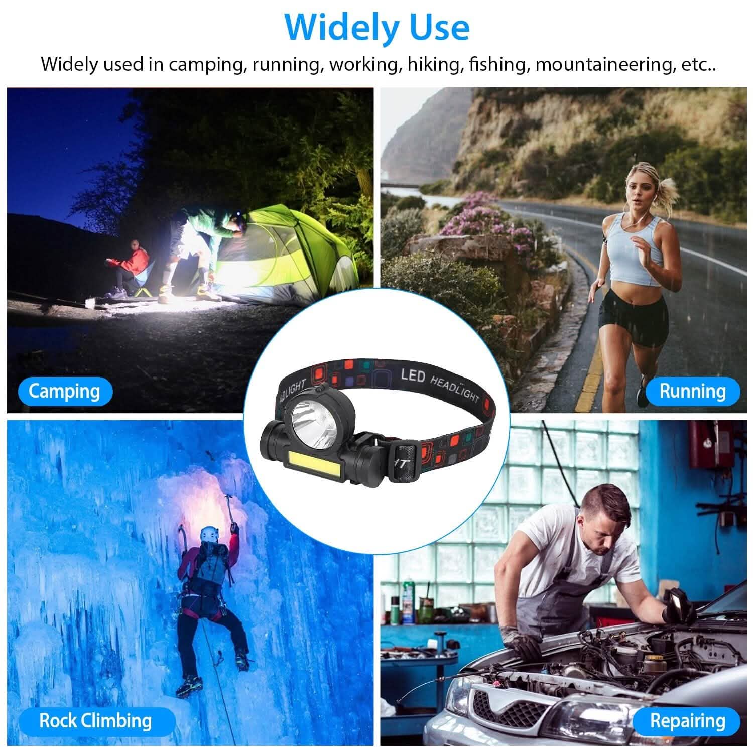 LED Headlight Super Bright Head Torch with 3 Lighting Modes Sports & Outdoors - DailySale