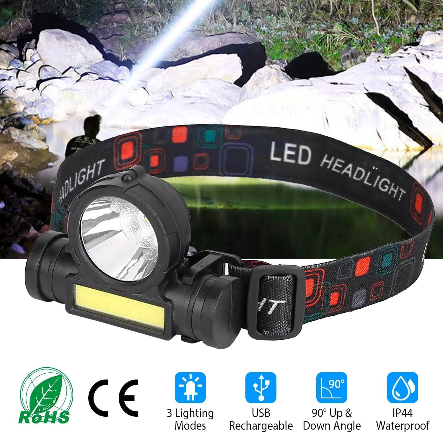 LED Headlight Super Bright Head Torch with 3 Lighting Modes Sports & Outdoors - DailySale