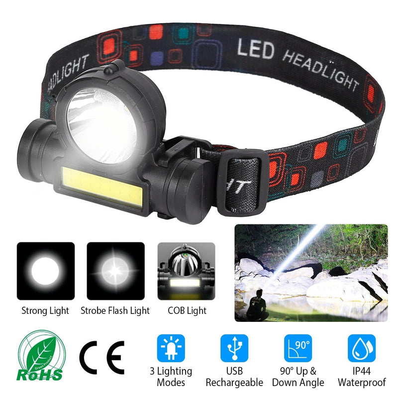 LED Headlight Super Bright Head Torch with 3 Lighting Modes Sports & Outdoors - DailySale