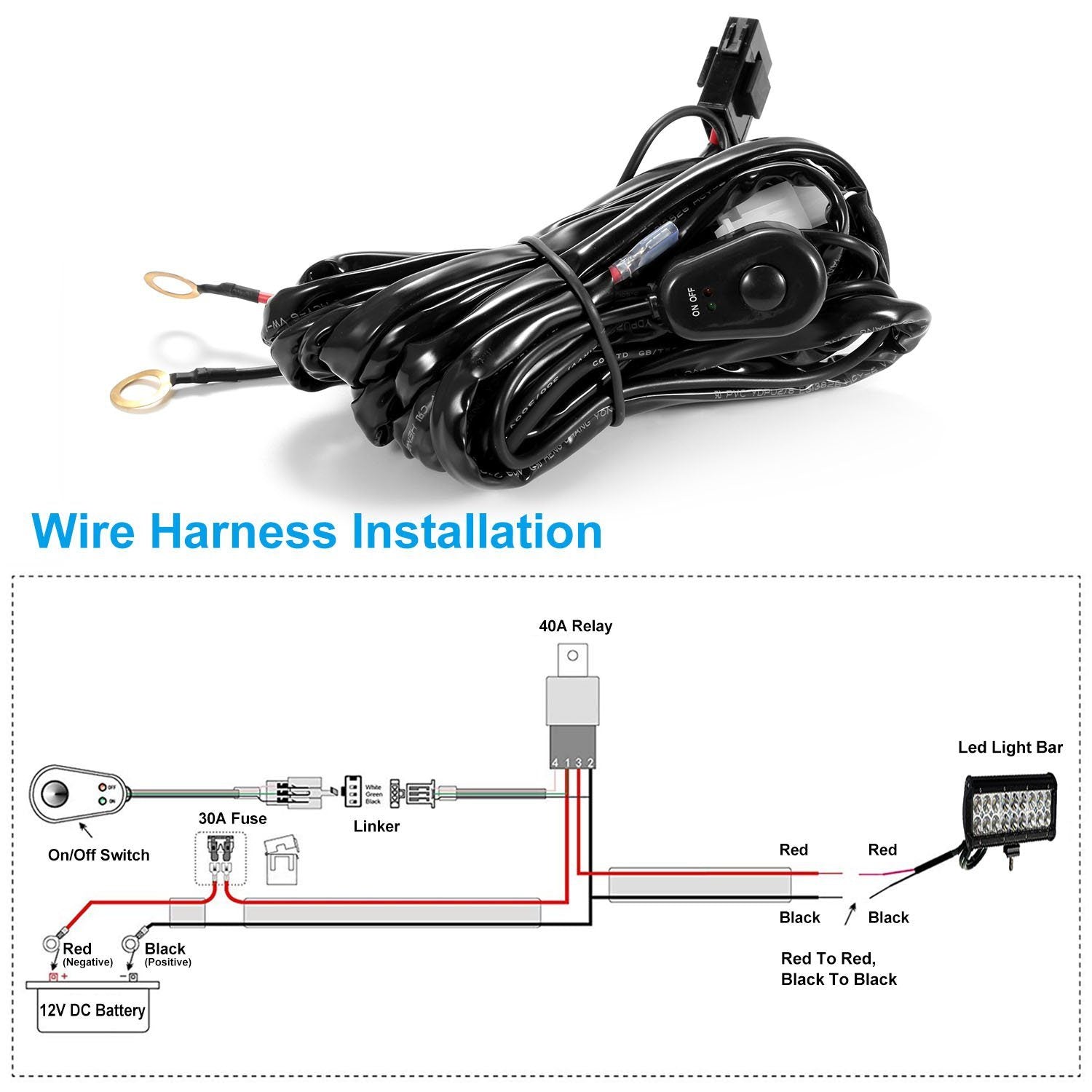 LED Light Bar Wiring Harness Kit Universal Fitment Automotive - DailySale