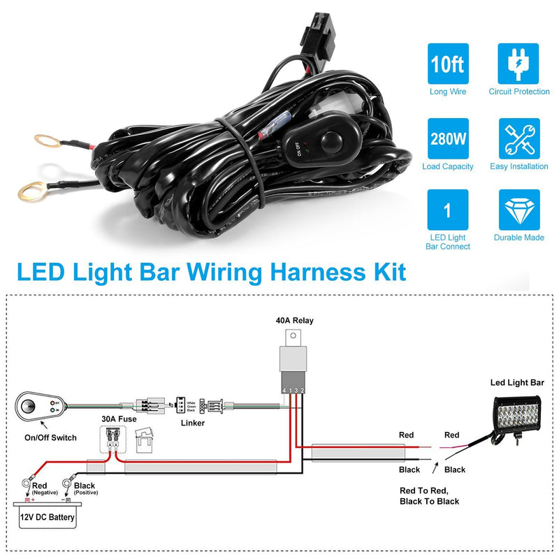 LED Light Bar Wiring Harness Kit Universal Fitment Automotive - DailySale