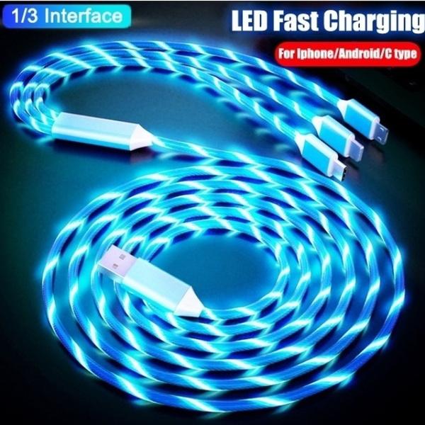 LED Light USB Charger Cable 3-in-1 Fast Charging Mobile Accessories - DailySale
