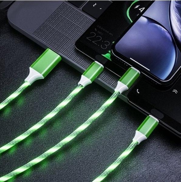 LED Light USB Charger Cable 3-in-1 Fast Charging Mobile Accessories Micro USB Connector Green - DailySale
