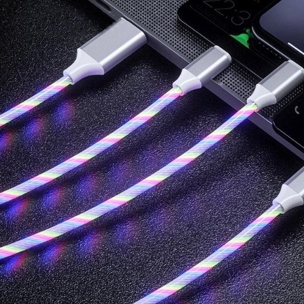 LED Light USB Charger Cable 3-in-1 Fast Charging Mobile Accessories Micro USB Connector Multicolor - DailySale