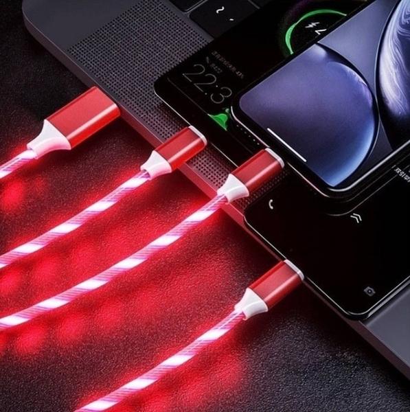 LED Light USB Charger Cable 3-in-1 Fast Charging Mobile Accessories Micro USB Connector Pink - DailySale
