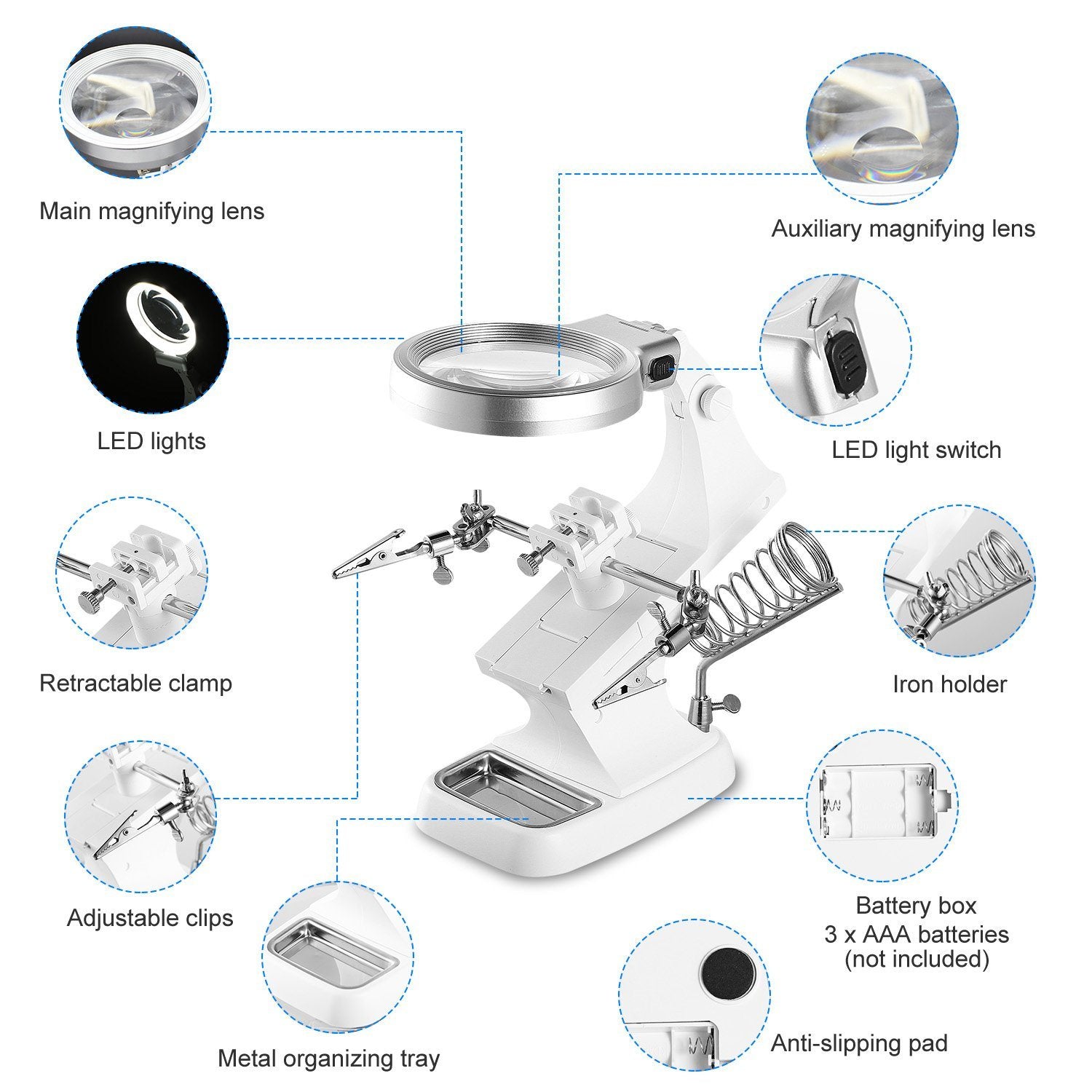 LED Lights Helping Hands Magnifying Glass Everything Else - DailySale