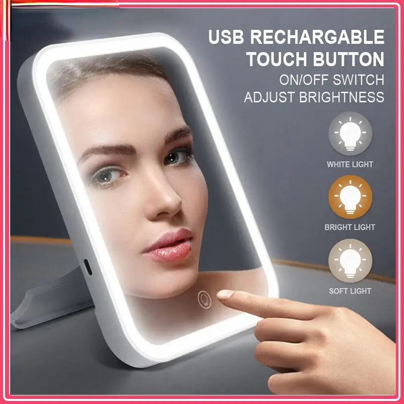 LED Makeup Mirror Touch Screen 3 Light Portable Standing Folding Vanity Mirror Beauty & Personal Care - DailySale