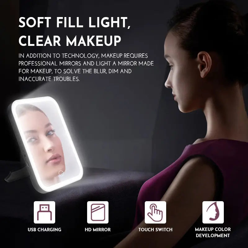 LED Makeup Mirror Touch Screen 3 Light Portable Standing Folding Vanity Mirror Beauty & Personal Care - DailySale