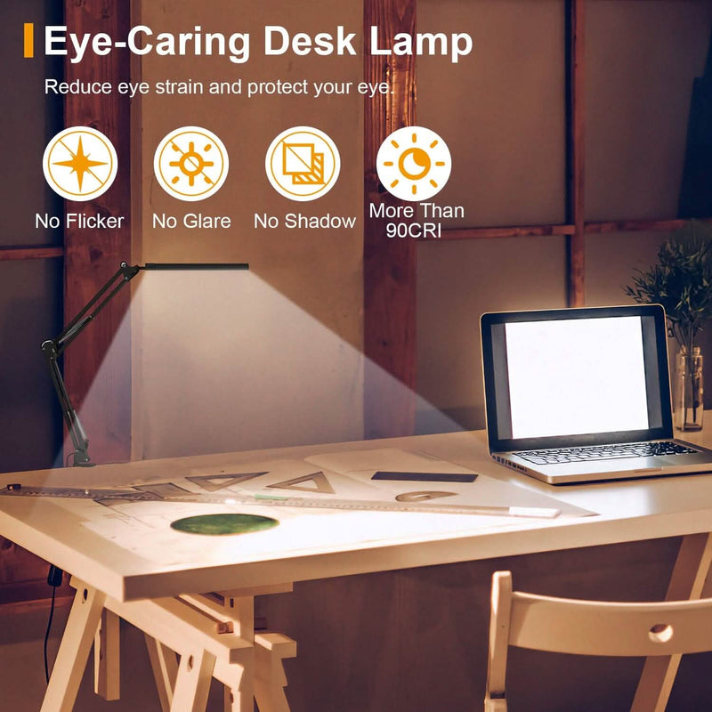 LED Reading Desk Lamp with Clamp Adjustable Swing Arm Indoor Lighting - DailySale