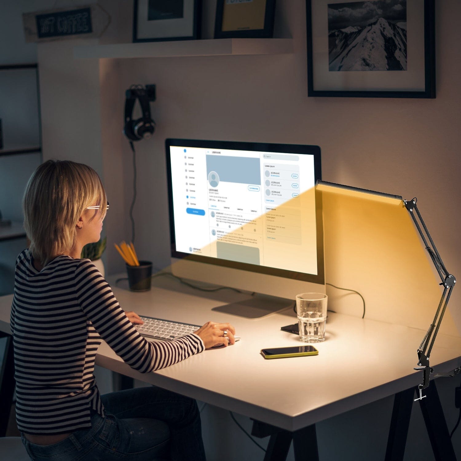 LED Reading Desk Lamp with Clamp Adjustable Swing Arm Indoor Lighting - DailySale