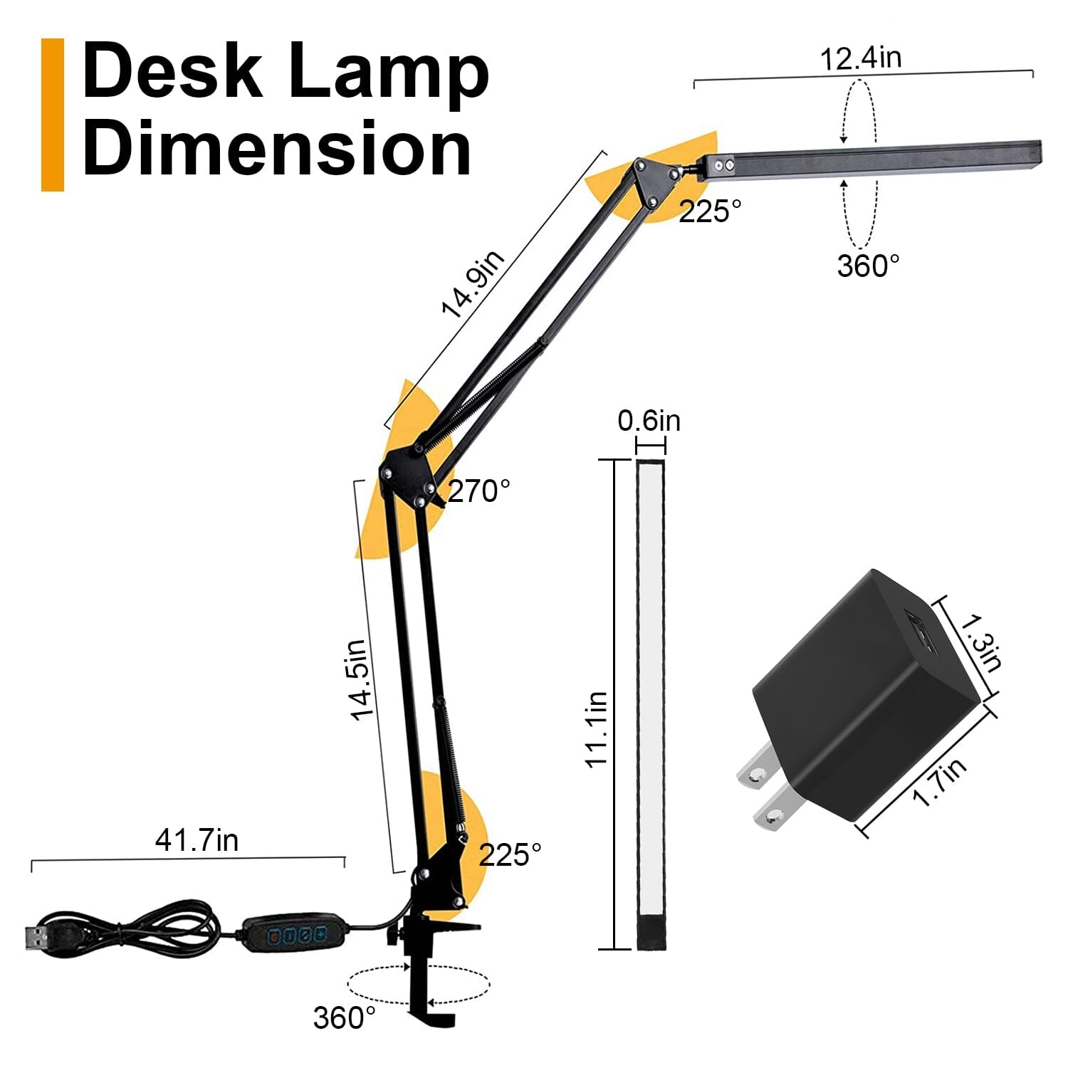 LED Reading Desk Lamp with Clamp Adjustable Swing Arm Indoor Lighting - DailySale