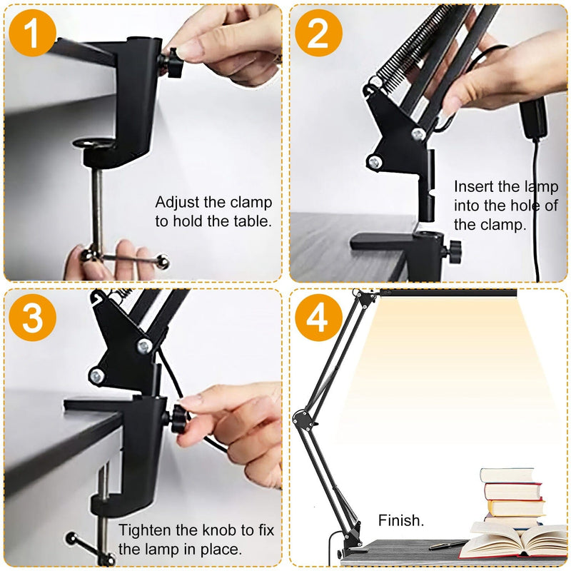 LED Reading Desk Lamp with Clamp Adjustable Swing Arm Indoor Lighting - DailySale