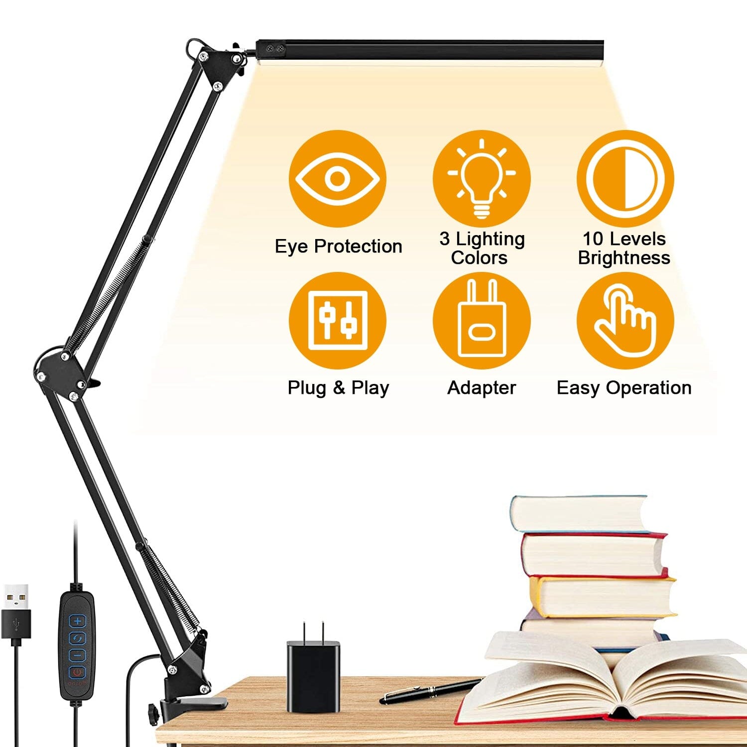 LED Reading Desk Lamp with Clamp Adjustable Swing Arm Indoor Lighting - DailySale