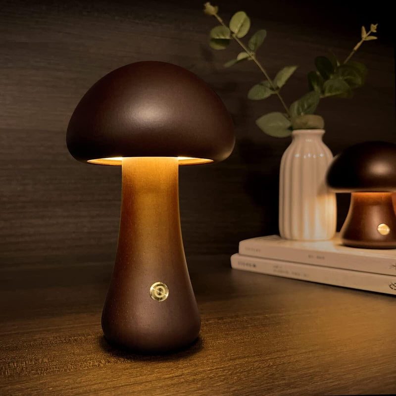 LED Rechargeable Creative Mushroom Table Lamp Indoor Lighting Dark Brown L - DailySale