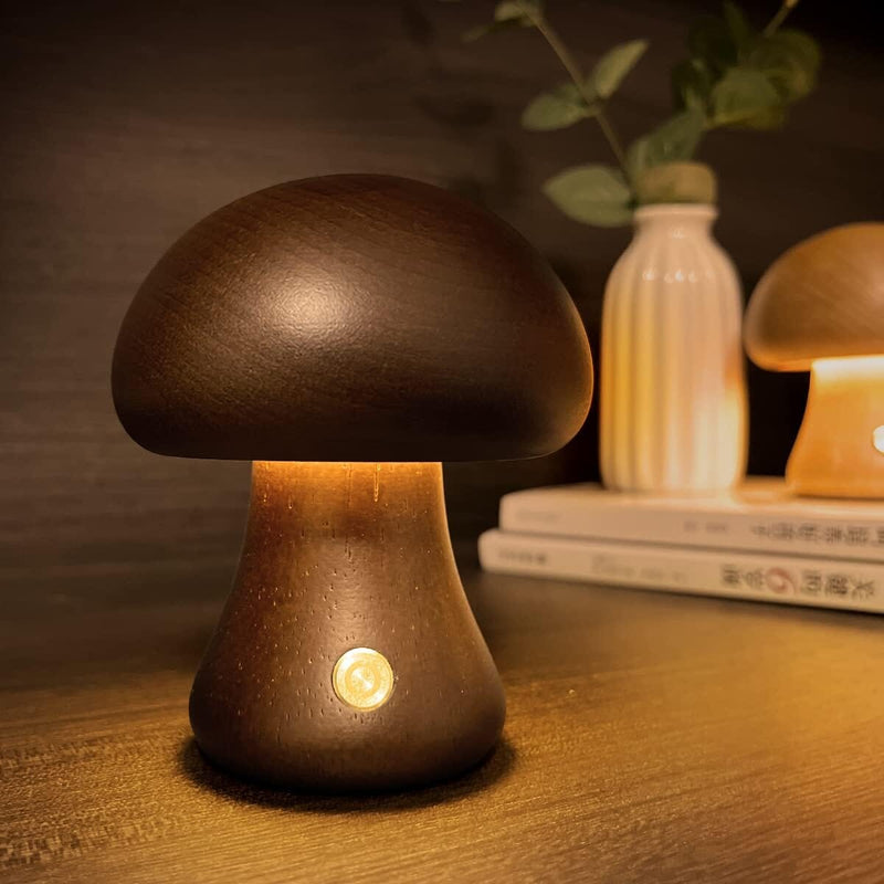 LED Rechargeable Creative Mushroom Table Lamp Indoor Lighting Dark Brown S - DailySale