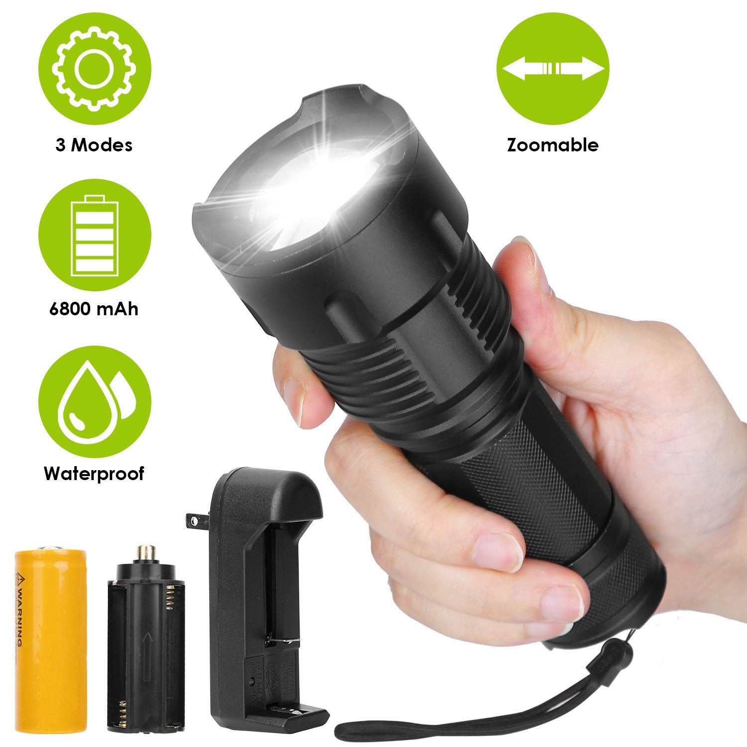 LED Rechargeable Zoomable Flashlight Sports & Outdoors - DailySale