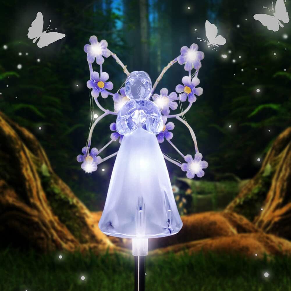 LED Solar Angel Garden Stake Lights Outdoor Lighting Purple - DailySale