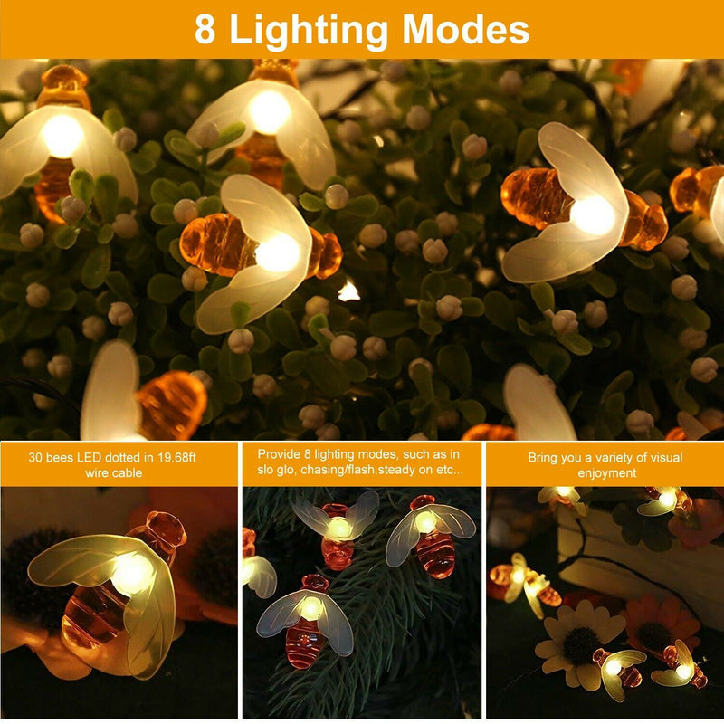 LED Solar String Bee Lights 30 Honeybees Lighting & Decor - DailySale
