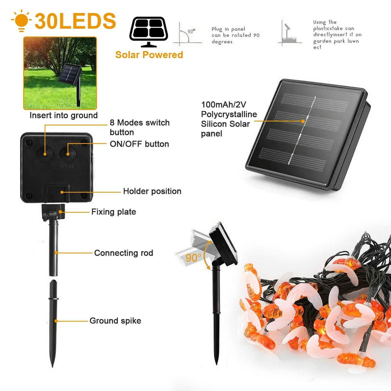 LED Solar String Bee Lights 30 Honeybees Lighting & Decor - DailySale