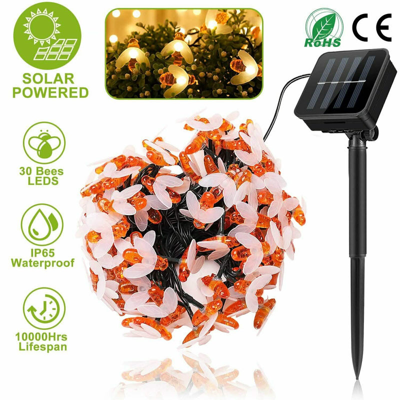 LED Solar String Bee Lights 30 Honeybees Lighting & Decor - DailySale