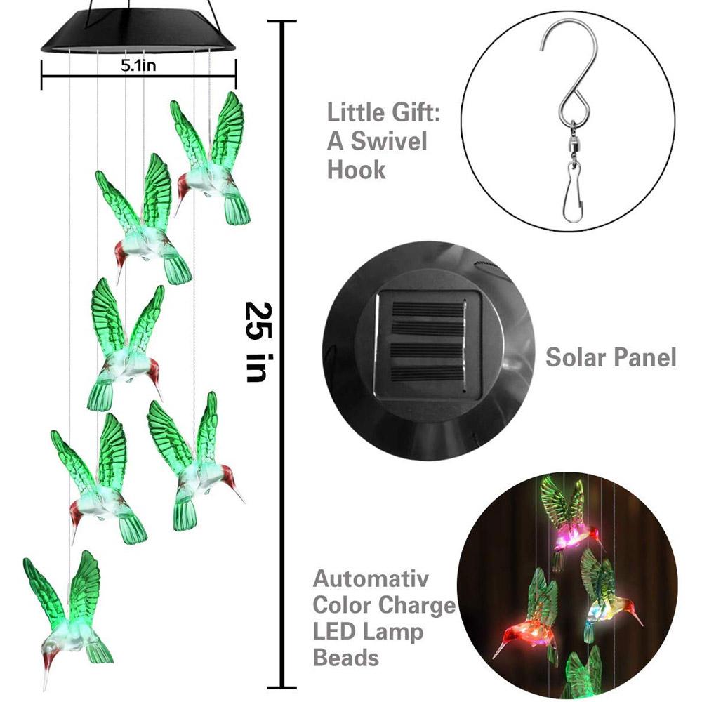 LED Solar String Lights Hummingbird Wind Chime Home Lighting - DailySale