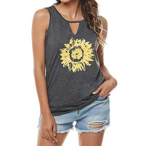 Leo Rosi Women Casual Sunflower Summer Tank Top Women's Tops Gray S - DailySale