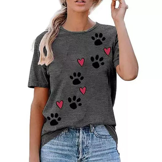 Leo Rosi Women's Dog Paw T-Shirt Women's Tops Gray S - DailySale