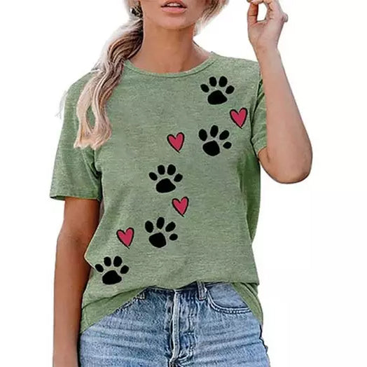 Leo Rosi Women's Dog Paw T-Shirt Women's Tops Green S - DailySale