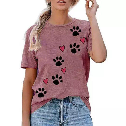 Leo Rosi Women's Dog Paw T-Shirt Women's Tops Pink S - DailySale