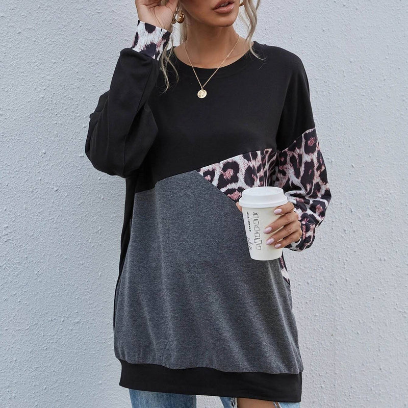 Leopard Print Colorblock Drop Shoulder Sweatshirt Women's Clothing - DailySale