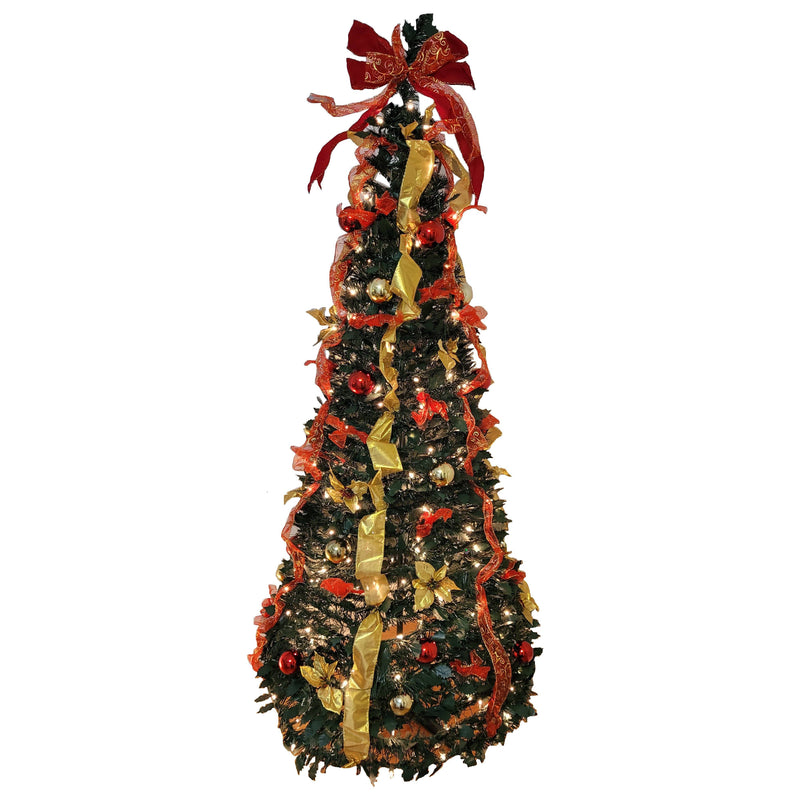 Let It Snow Holiday Collection Pop-Up Tree with Clear Lights - Assorted Styles Lighting & Decor 6 foot Red/Gold - DailySale