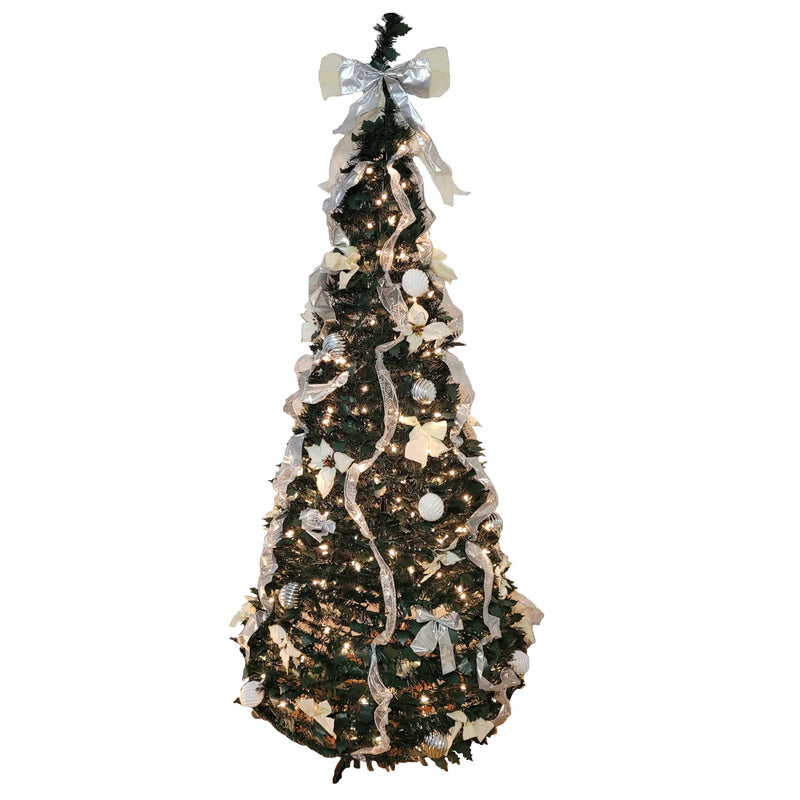 Let It Snow Holiday Collection Pop-Up Tree with Clear Lights - Assorted Styles Lighting & Decor 6 foot Silver/White - DailySale