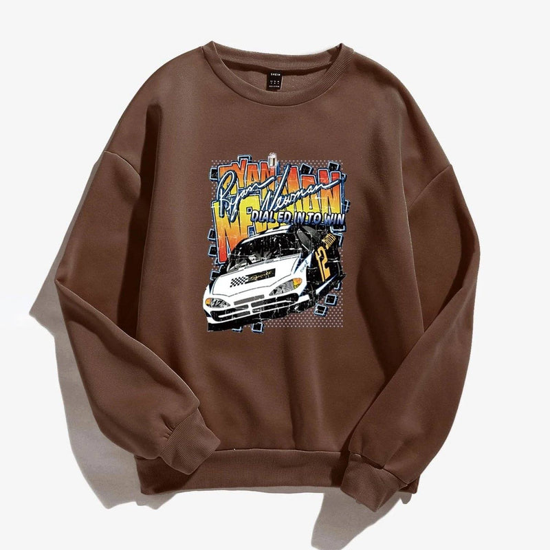 Letter and Car Print Oversized Sweatshirt Women's Clothing Brown S - DailySale