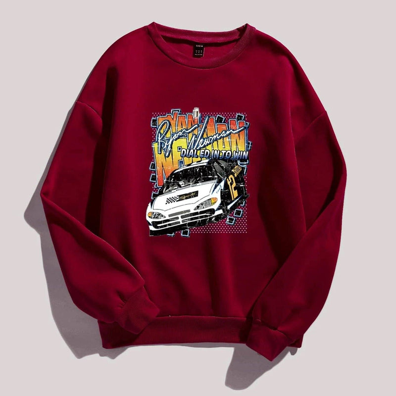 Letter and Car Print Oversized Sweatshirt Women's Clothing Burgundy S - DailySale