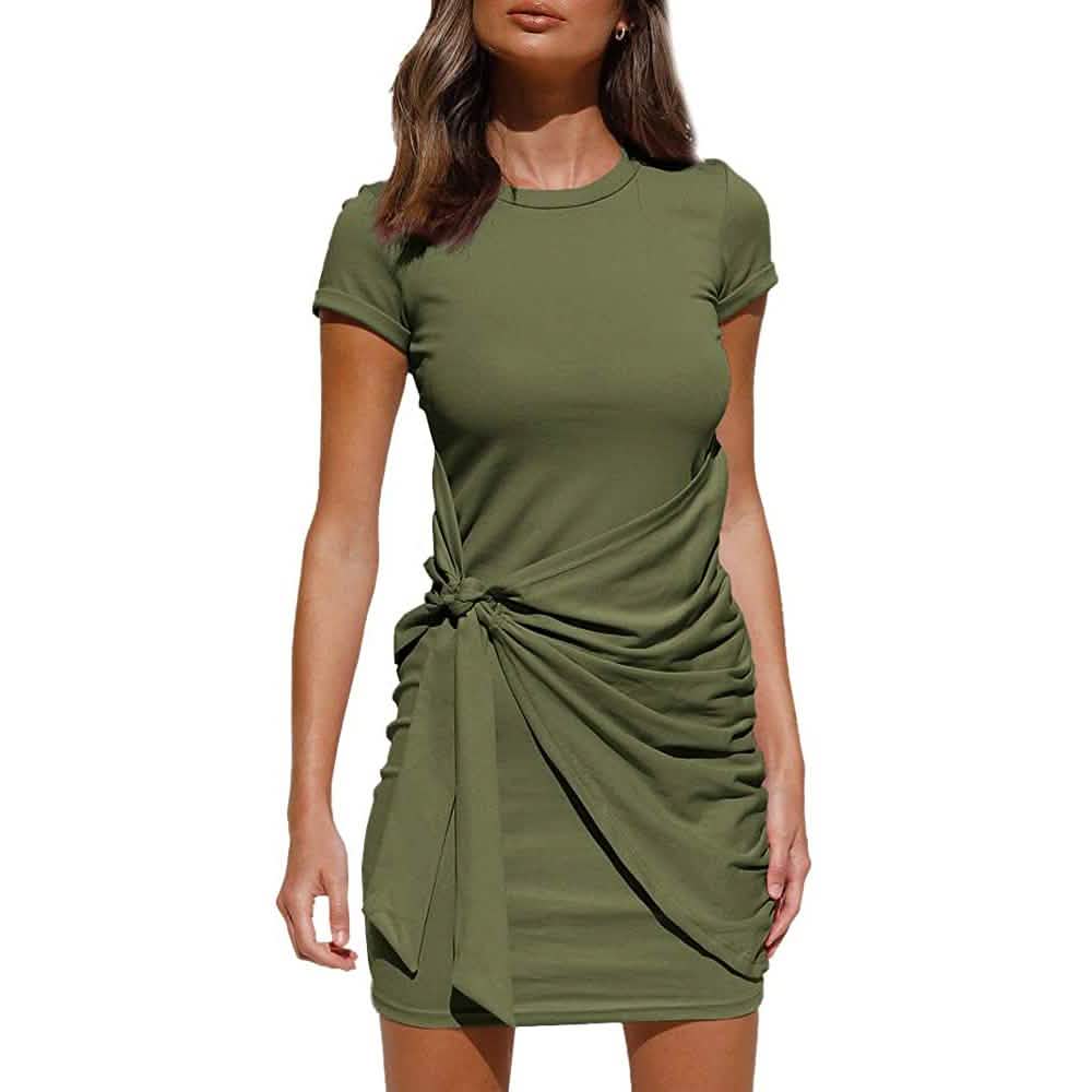 olive green t shirt dress LILLUSORY Women's Summer T Shirt Dress Coffee / XL