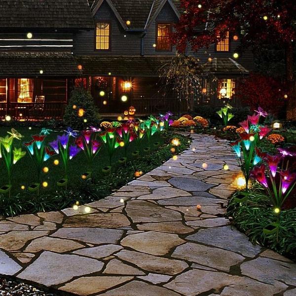 Lily Flower Multi-Color Changing LED Solar Powered Lights Outdoor Lighting - DailySale