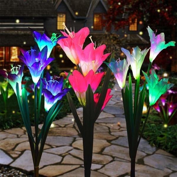 Lily Flower Multi-Color Changing LED Solar Powered Lights Outdoor Lighting - DailySale