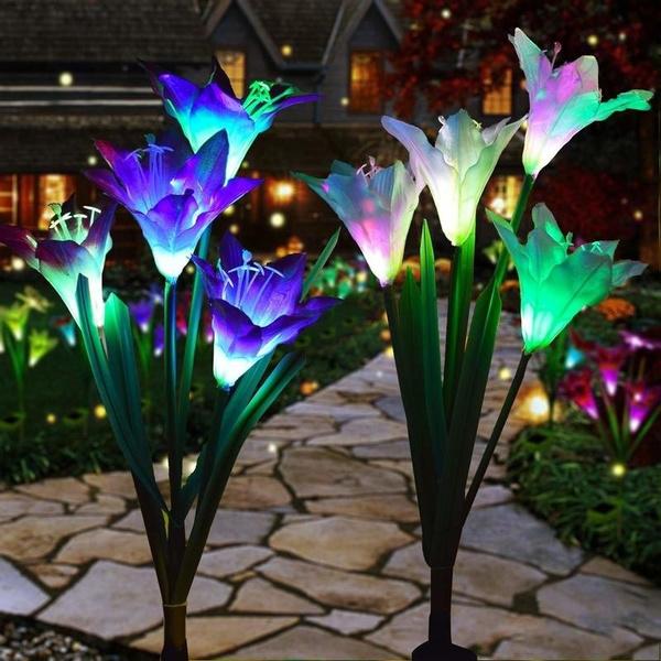Lily Flower Multi-Color Changing LED Solar Powered Lights Outdoor Lighting - DailySale