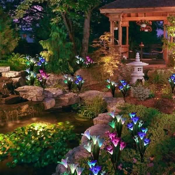 Lily Flower Multi-Color Changing LED Solar Powered Lights Outdoor Lighting - DailySale