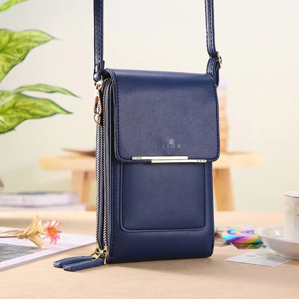 Front-angled view of blue Lior Crossbody Shoulder Bag for Women