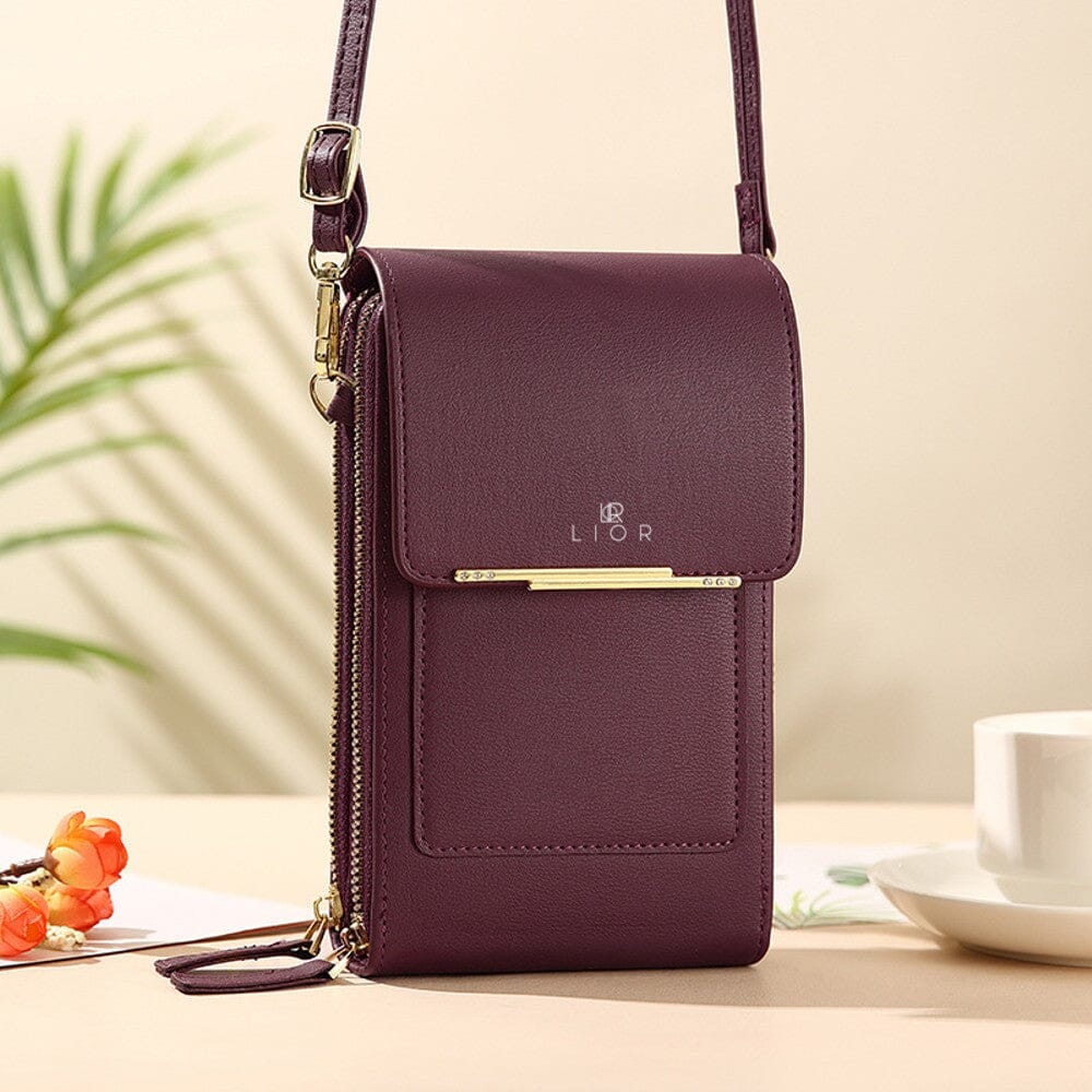 Front-angled view of mauve Lior Crossbody Shoulder Bag for Women