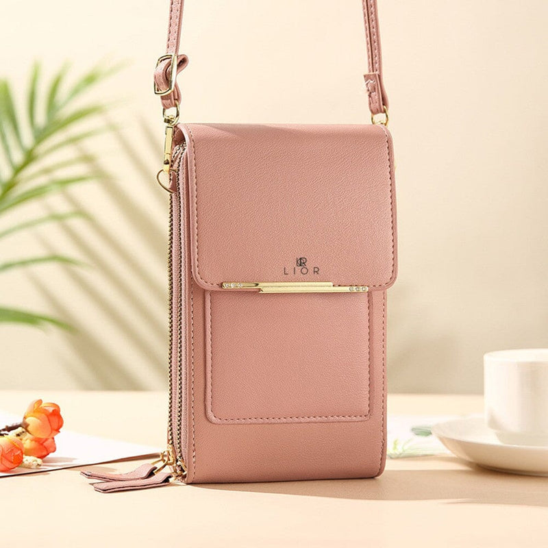 Front-angled view of pink Lior Crossbody Shoulder Bag for Women