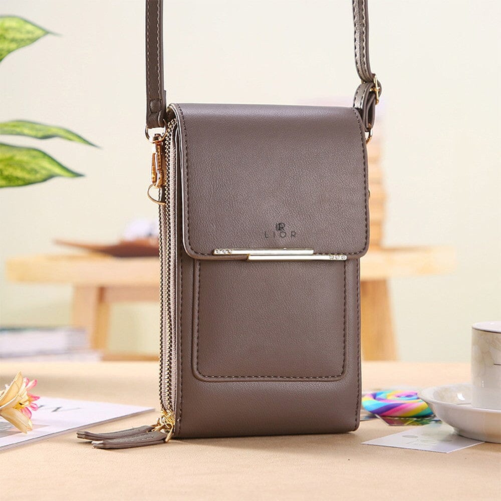 Front-angled view of tan Lior Crossbody Shoulder Bag for Women