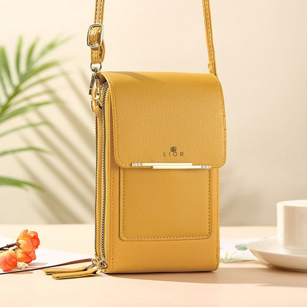 Front-angled view of yellow Lior Crossbody Shoulder Bag for Women