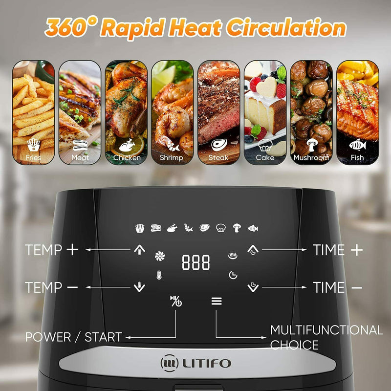 LITIFO 4.5QT Air Fryer with Digital LED Touch Screen Single Basket System Kitchen Appliances - DailySale